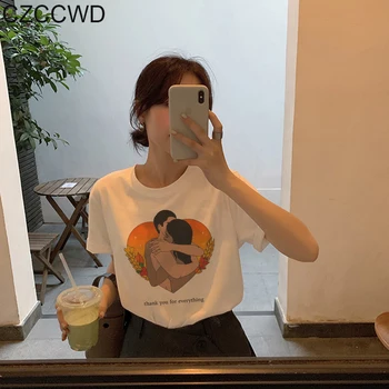 2020 Nové Žien T-shirt Bežné Harajuku Abstraktné Tlačených Topy Tee Lete Žena Estetické Krátky Rukáv T Shirt Pre Vetement Femme