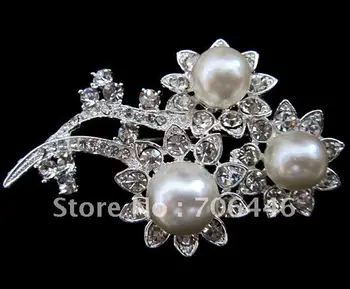 Ródium Strieborné Pozlátené Jasné Drahokamu Crystal Diamante Kvet Slonoviny Pearl Svadobné Kytice Brošňa Pin