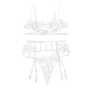 Nové Underwire Podprsenka Výšivky Remeň Bielizeň Podväzkový Pás G-string Bielizeň Sleepwear 2021 Ženy priesvitný Set spodnej Bielizne Sexy Strappy Oblek