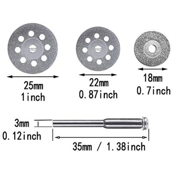 37Pcs Diamantové Rezné Koliesko (25 mm/22 mm/18 mm), Diamantová Rezné Koliesko a 6Pcs 3 mm Tŕň pre Dremel Rotačný Nástroj
