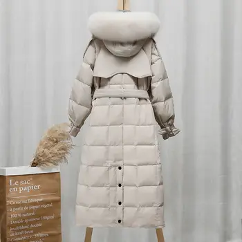 2020 Nové Módne dámske Nadol Bunda s Kapucňou Veľké Kožušiny Golier Žien Bunda Dlhé Voľné Hrubé Zimné Dole Kabát Ženy Oblečenie
