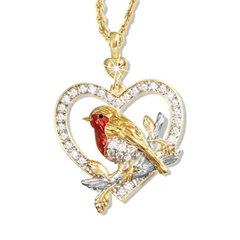 Berbeny Krásne Zviera, Vták Sparrow v tvare Srdca Náhrdelník Prívesky Zliatiny Crystal Zlatá Farba Clavicle Prívesok Pre Ženy, Dievča