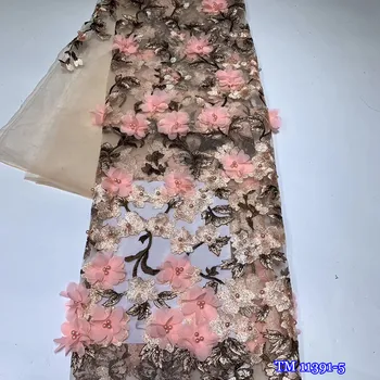 Ručné vyšívanie korálkami 3D kvety nášivka čipky vysoko kvalitné svadobné kamene Afriky francúzsky čistý čipky textílie pre svadobné party