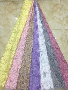 2019 Najnovšej francúzskej Šaty Tylu Čipky Nigéria Party Fashion žltá Afriky Výšivky Čistý Čipky Textílie korálky, Flitre Čipky Textílie