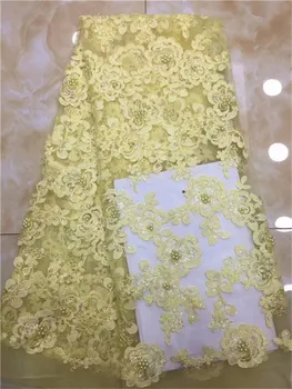 2019 Najnovšej francúzskej Šaty Tylu Čipky Nigéria Party Fashion žltá Afriky Výšivky Čistý Čipky Textílie korálky, Flitre Čipky Textílie