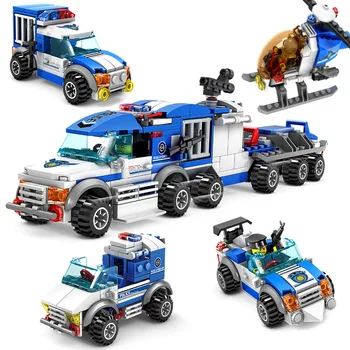 Mestská Polícia Série Autá, Kamióny Vrtuľník Model Stavebné Bloky Kompatibilné Legoed Mesto číselné Údaje Vojenské Hračky pre Deti, Chlapec
