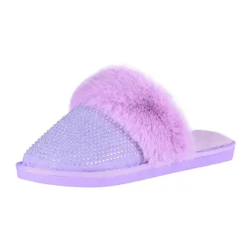 2021 Zime Teplé Kožušiny Papuče Ženy, Dievčatá Klasické Papuče Dom Topánky Crystal Krytý Spálňa Zapatilla Mujer Ploché dno Topánky