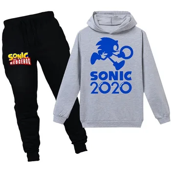 Nové deti oblečenie 2020 Sonic the Hedgehog cartoon vzor bavlna s kapucňou dlhým rukávom sveter dlhým rukávom športové bežné oblek