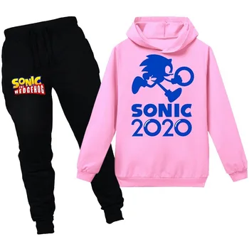 Nové deti oblečenie 2020 Sonic the Hedgehog cartoon vzor bavlna s kapucňou dlhým rukávom sveter dlhým rukávom športové bežné oblek