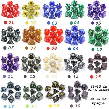 19 Farbu vyberte si 7PCS/set Polyhedron Dados DnD Mramorované Účinok Nepriehľadné D4 D6 D8 D10 D10% D12 D20 Jasné, Hracie Kocky