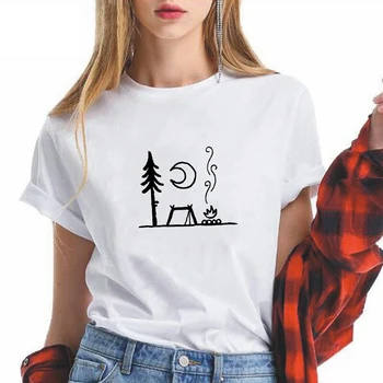Pole camping vzory Tlačené Ženy Tričko Grafické Lumbálna T Košele Ženy Móda Kawaii Celkom Harajuku T-shirt Pohode Vestidos