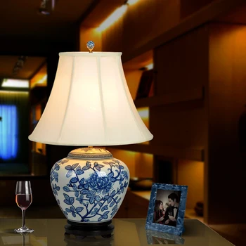 Klasická čínština, spálne, obývacej izby, svadobný stôl lampa Jingdezhen porcelánu keramická stolná lampa umenie modrá tabuľka stolná lampa