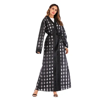Nový Príchod Abaya Dubaj Čierny Kockovaný Kimono Cardigan Turecká Islamská Moslimské Oblečenie Pre Ženy, Hidžáb Oblečenie Kaftane Ramadánu Omán