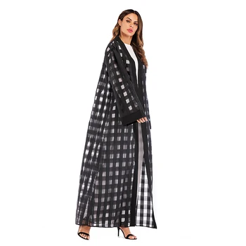 Nový Príchod Abaya Dubaj Čierny Kockovaný Kimono Cardigan Turecká Islamská Moslimské Oblečenie Pre Ženy, Hidžáb Oblečenie Kaftane Ramadánu Omán