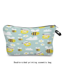 Cartoon Zviera Tlače Kozmetické Organizátor Jednoduché Bee Obojstrannej Tlače Kozmetická Taška Lady Prenosné Cestovné Módne Make-Up Taška