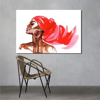 Wall Art Plátno Sexi Červenej Africkej Ženy, Vodové Farby Plagáty Vytlačí Maľovanie Obrazov Na Stenu Moderná Obývacia Izba Domova Rámec