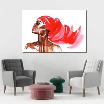 Wall Art Plátno Sexi Červenej Africkej Ženy, Vodové Farby Plagáty Vytlačí Maľovanie Obrazov Na Stenu Moderná Obývacia Izba Domova Rámec
