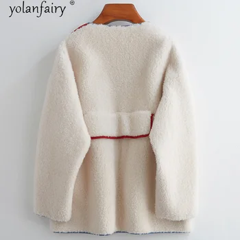 Vlna Reálne Kožušiny Bunda kórejských Žien Coats Mäkké Teplé Jesenné Zimné Bundy 2020 Strihanie Oviec Kožušinový Kabát Ropa De Mujer