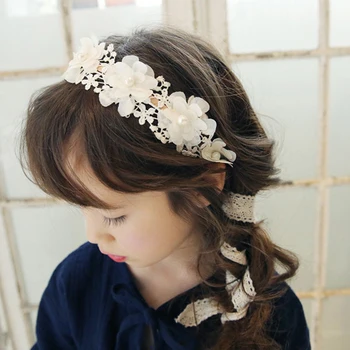 Vlasy Príslušenstvo Kórejský Módne Sladké Princezná Hlavový Most Dlho, Čipky, Stuhy Kvet Hairbands Veniec Dievčatá Pokrývku Hlavy Deti
