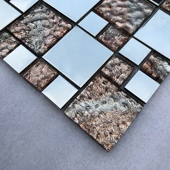 Európsky štýl strieborné zrkadlo, kov ručne maľované zlatou fóliou sklenené mozaikové dlaždice pre kuchyňa backsplash sprcha steny v obývacej izbe kachľová