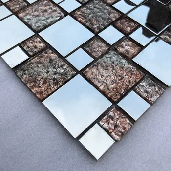 Európsky štýl strieborné zrkadlo, kov ručne maľované zlatou fóliou sklenené mozaikové dlaždice pre kuchyňa backsplash sprcha steny v obývacej izbe kachľová