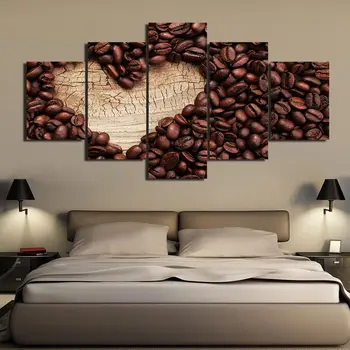 ArtSailing HD 5 pannels plátno, vytlačí kávu radi kávové zrná srdce kuchyňa dekorácie maľovanie miestnosti dekorácie na stenu umenie F1676