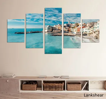 Wall Art Obrázky HD Vytlačí Plátno 5 Kusov Široký Seascape Maľovaní Plagátov A Tlačí Na Obývacia Izba Domova Rámec