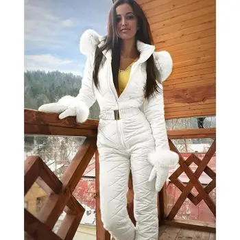 Lugentolo Jumpsuit Ženy Zimné Móda Lyžiarske Oblek s Kapucňou Športové Zips Pevný Plus Veľkosť Kombinézach pre Ženy 2020
