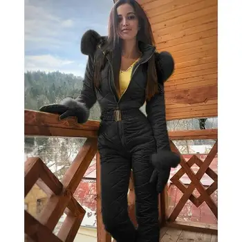 Lugentolo Jumpsuit Ženy Zimné Móda Lyžiarske Oblek s Kapucňou Športové Zips Pevný Plus Veľkosť Kombinézach pre Ženy 2020