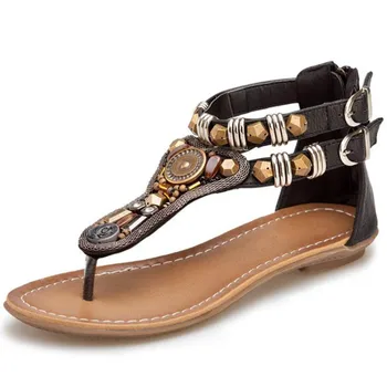 COVOYYAR 2019 Bohemia Luxusné Ženy Sandále, žabky Lete Vintage Drahokamu Lištovanie Rómskych Žien, Ploché Topánky Veľkosť 40 WSS715