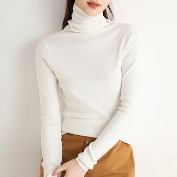Elastické štíhle sexy basicshirt klasické topy žena krátke sveter čiernej turtleneck svetre pre ženy zime teplé pletené pulóvre