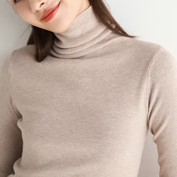 Elastické štíhle sexy basicshirt klasické topy žena krátke sveter čiernej turtleneck svetre pre ženy zime teplé pletené pulóvre