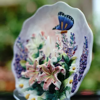 Vintage Keramické Lily Motýľ Dosky Ručne Maľované Dekoratívne Nástenné Závesné Dosky Držiak Zberateľskú Porcelánu Svadobné Dary, Jedlo
