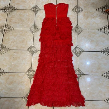 Ailigou dámske Šaty Sexy Červené Vrstvený Rozstrapatené bez Ramienok Fishtail Dlhé Šaty Módneho Návrhára Dizajn Celebrity Party Šaty