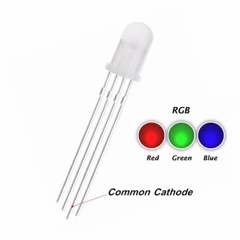 50pcs 5 mm RGB Rozptýleného LED 20mA Trikolóra Červená Zelená Modrá Spoločná Katóda 4pins Lampa Široký Uhol Svetla Korálky