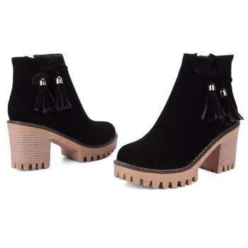 Smirnova HOT 2018 módne členkové topánky kolo prst so zipsom a strapce hrubé vysoké podpätky, topánky pevné príčinné ženy zimné topánky
