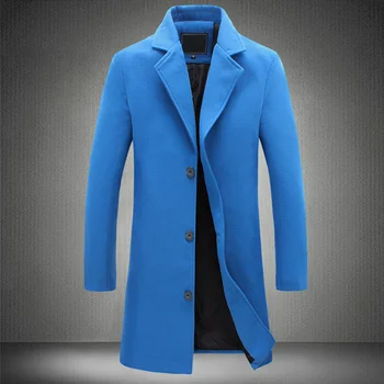 Jeseň Blue Mens Kabát Zimný Dlhý Zákopy Srsti Mužov Slim Fit Nadrozmerné Bežné Vlnené Kabát Dlhý Rukáv vrchné oblečenie 5xl 4xl