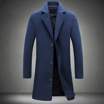 Jeseň Blue Mens Kabát Zimný Dlhý Zákopy Srsti Mužov Slim Fit Nadrozmerné Bežné Vlnené Kabát Dlhý Rukáv vrchné oblečenie 5xl 4xl