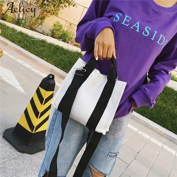 Aelicy tašky pre ženy 2018 Dievčatá Plátno Univerzálny Jednoduchý Kabelka, Taška módne Lady Nakupovanie Cestovných Hasp Pevná Taška cez Rameno