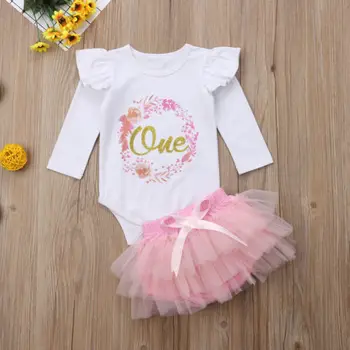 Kvetinové Dievčatá Princess Tutu Oblečenie Set Sa Dieťa Dlhý Rukáv Romper +Čipky Tutu Sukne Oblečenie Baby Cloting