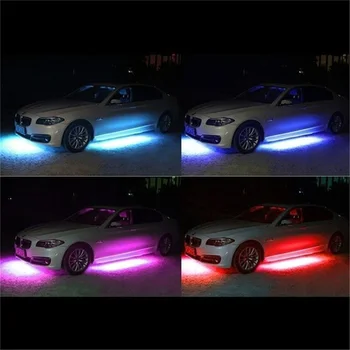 4pcs Auto RGB LED Pásy Svetla LED Pás Svetla Farby Auta Styling Dekoratívne Atmosféra, Žiarovky Auto, Interiér, Svetlo s Diaľkovým 12V