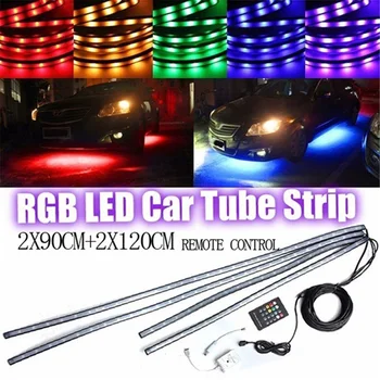 4pcs Auto RGB LED Pásy Svetla LED Pás Svetla Farby Auta Styling Dekoratívne Atmosféra, Žiarovky Auto, Interiér, Svetlo s Diaľkovým 12V