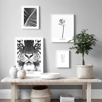 Tiger Lotosový Kvet Čiernej Na Bielu Stenu Plagát Škandinávskych Živote, Citáty Motivačné Tlač Maľovanie Nordic Domáce Dekorácie Obrázok