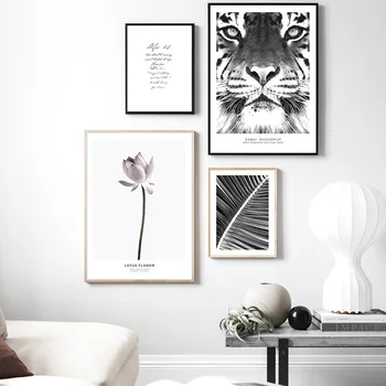 Tiger Lotosový Kvet Čiernej Na Bielu Stenu Plagát Škandinávskych Živote, Citáty Motivačné Tlač Maľovanie Nordic Domáce Dekorácie Obrázok
