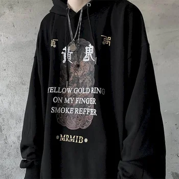 Gotický punk hoodies mužov INY Harajuku žltá ghost Čínsky Čínsky drak kultúra téma s kapucňou sveter ženy, vintage high street