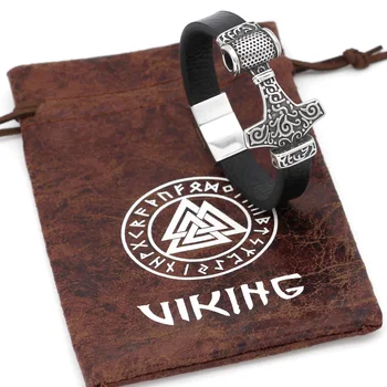 Muži nordic viking thor kladivo MJOLNIR Reálne kožený Náramok z nerezovej ocele s darčeková taška