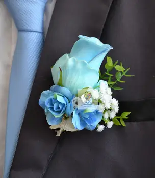 1 kus svadby ženích boutonniere ALEBO svadobné strane zápästia kvet blue PU Rose umelý kvet svadobné dodávky prom party Kvetinový