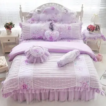 Ružová modrá fialová bavlna čipky posteľná bielizeň twin set plný kráľovná king size, dievčatá, deti, dvojité jednolôžko sukne perinu nastaviť darček