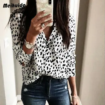 Móda Ženy Dlhý Rukáv Leopard Blúzka V krku Tričko Dámske OL Strany Top Dames Streetwear blusas femininas elegante Plus Veľkosť