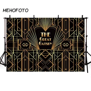 MEHOFOTO Veľký Gatsby Pozadí Narodeninové Party, Fotografovanie Čierne Zlato Banner Dekor Pozadia Photobooth Photo Studio